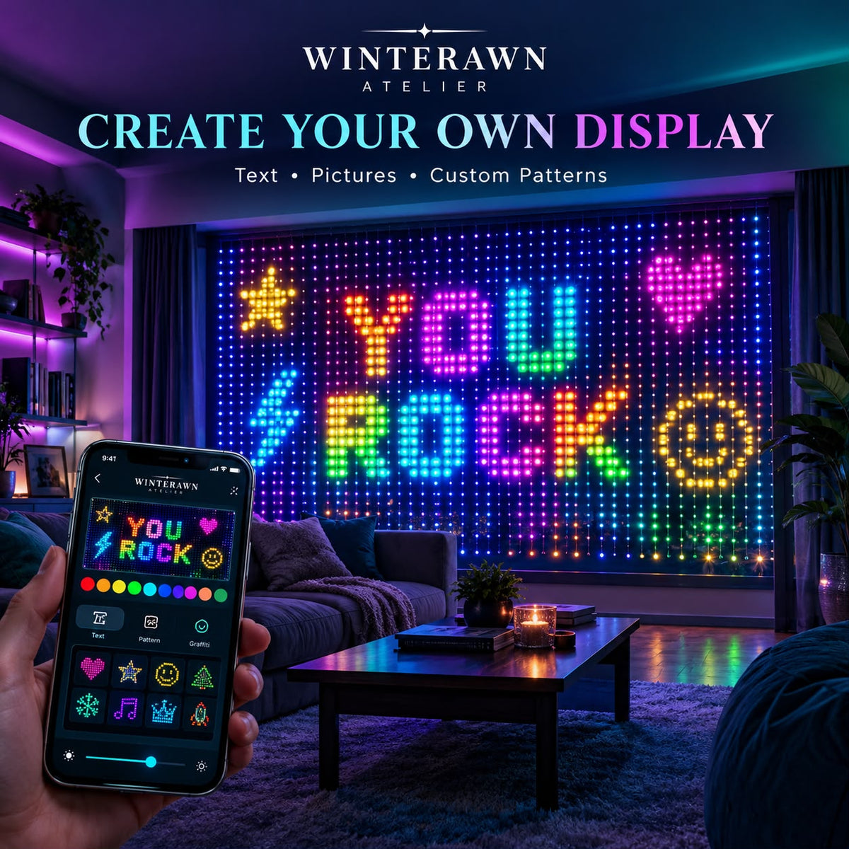 Winterawn Pixelora™ Smart Projecting Curtain Light.